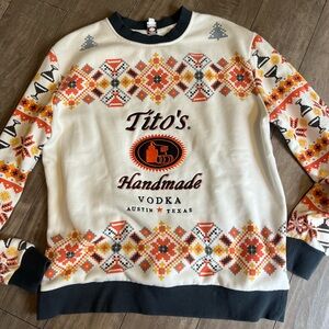 Tito's Handmade Vodka Men's Crewneck Sweater - Cream with Orange Accents